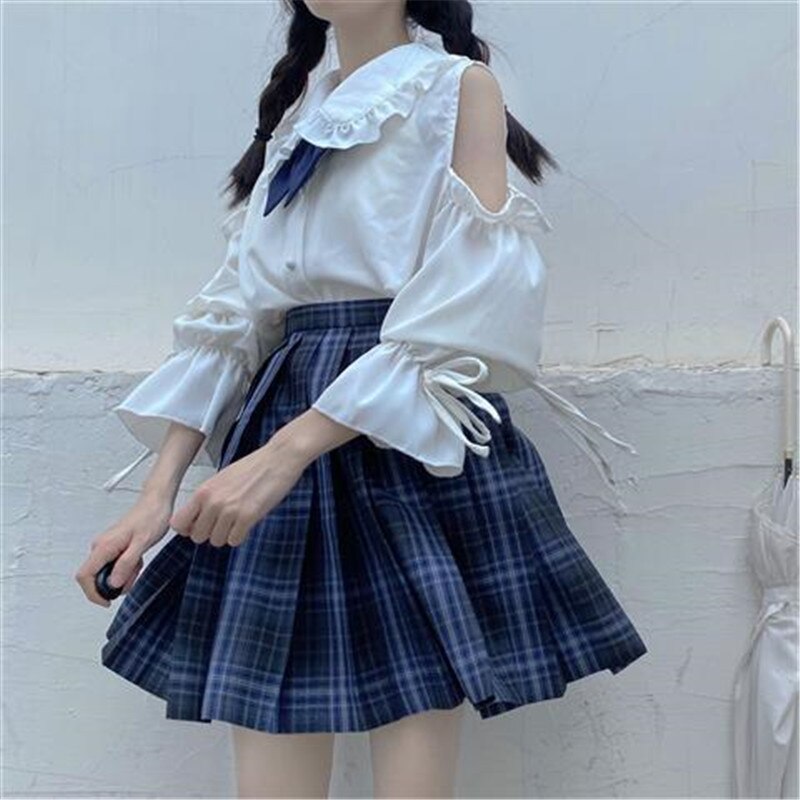Yipinpay Summer Women Blouses Long sleeve Sweet Off Shoulder Girl Sweet Tops Lace up Peter pan collar female blouses blusas mujer