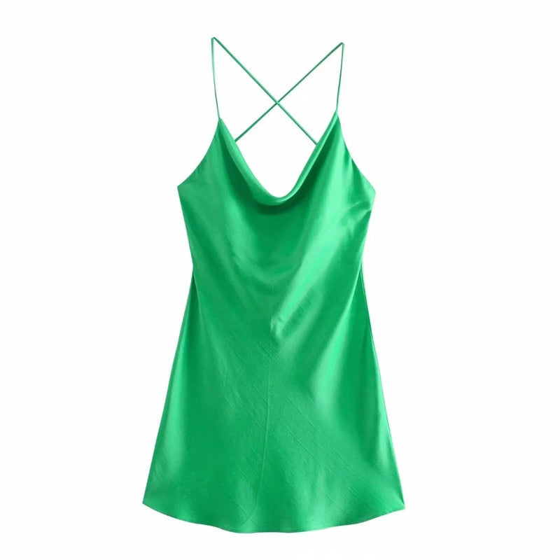 Yipinpay 2023 Green Slip Dress Woman Mini Satin Dress Women Backless Pink Summer Dresses Thin Straps White Black Night Dresses
