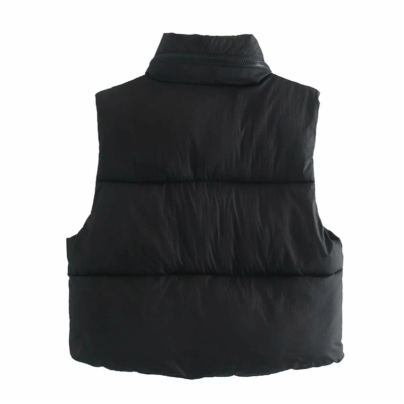 Yipinpay 2023 Winter Black Cropped Vest Coat Women Fashion Keep Warm Sleeveless High Collar Zip Up Wasitcoats Woman Casual Vest Top