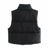 Yipinpay 2023 Winter Black Cropped Vest Coat Women Fashion Keep Warm Sleeveless High Collar Zip Up Wasitcoats Woman Casual Vest Top