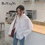 Yipinpay 2023 Spring Autumn Women Shirts White Plain Loose Oversized Blouses Female Tops Loose BF Korean Style Blusas Pockets