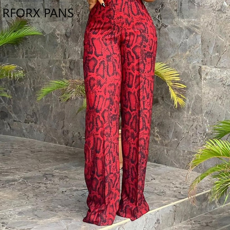 Yipinpay for Women Snakeskin Print Top & Pants Set Two Pieces Casual Womens Outfits