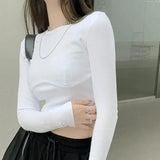 Yipinpay White Basic T-shirt Women Design Chest Type Crop Tops Aautumn New Skinny Long Sleeve Tees Female
