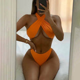 Yipinpay 2 Piece Set Bikini Suit Women Summer Halter Crop Tops And High Waist Bikini Thong 2023 Femme Sexy Beach Party Swimsuit