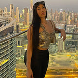 Yipinpay Slant Shoulder Sleeveless Bodycon Crop Tops Women Bright Ruched Cut Out Corset Top 2023 Summer Harajuku E-girl Y2K Clothes