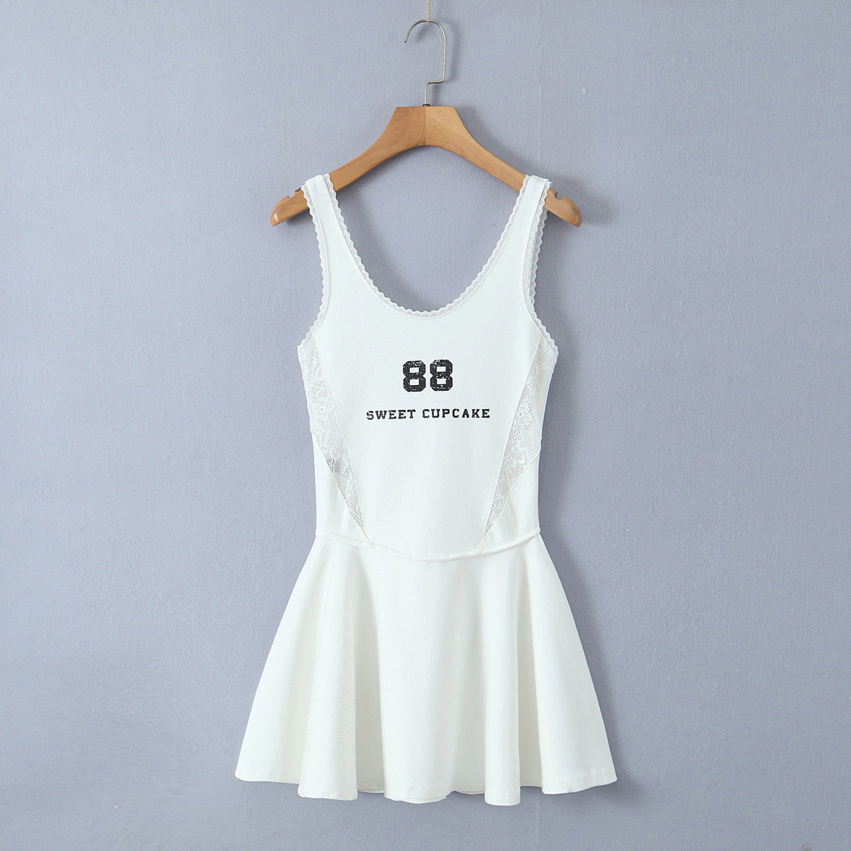Yipinpay Spring Style Lace U-Collar Digital Printing Sports Style Slim Dress Short Skirt