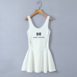 Yipinpay Spring Style Lace U-Collar Digital Printing Sports Style Slim Dress Short Skirt