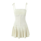 Yipinpay New Pleated Hem Slim Mini Suspender Dress