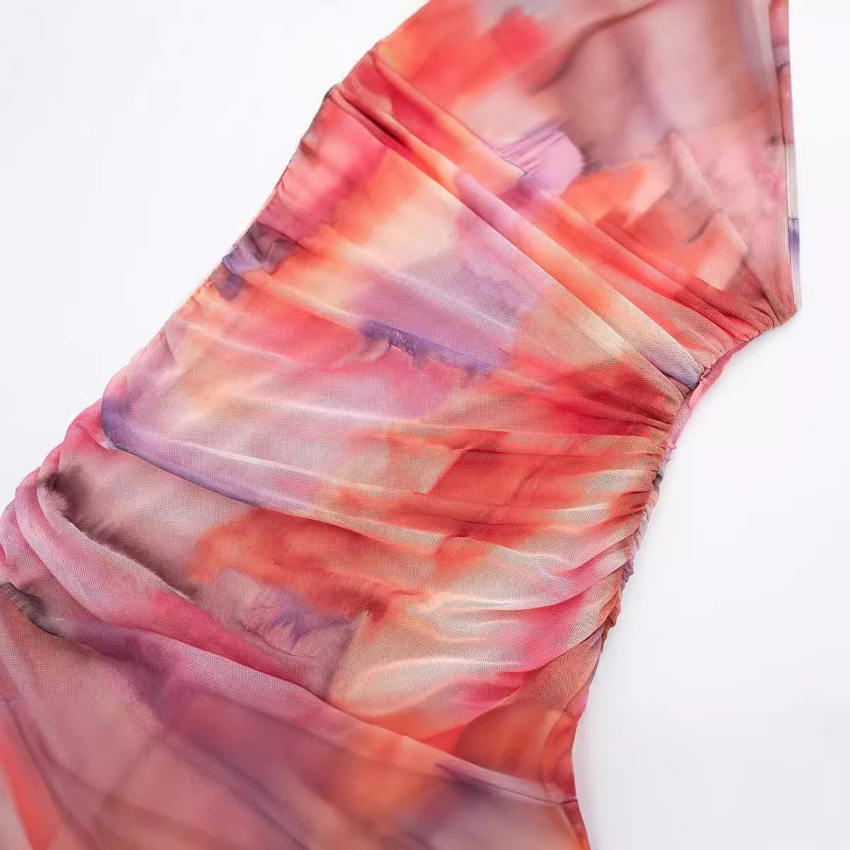 Yipinpay New Printed Silk Mesh Pleated Midi Dress 7752419