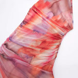 Yipinpay New Printed Silk Mesh Pleated Midi Dress 7752419