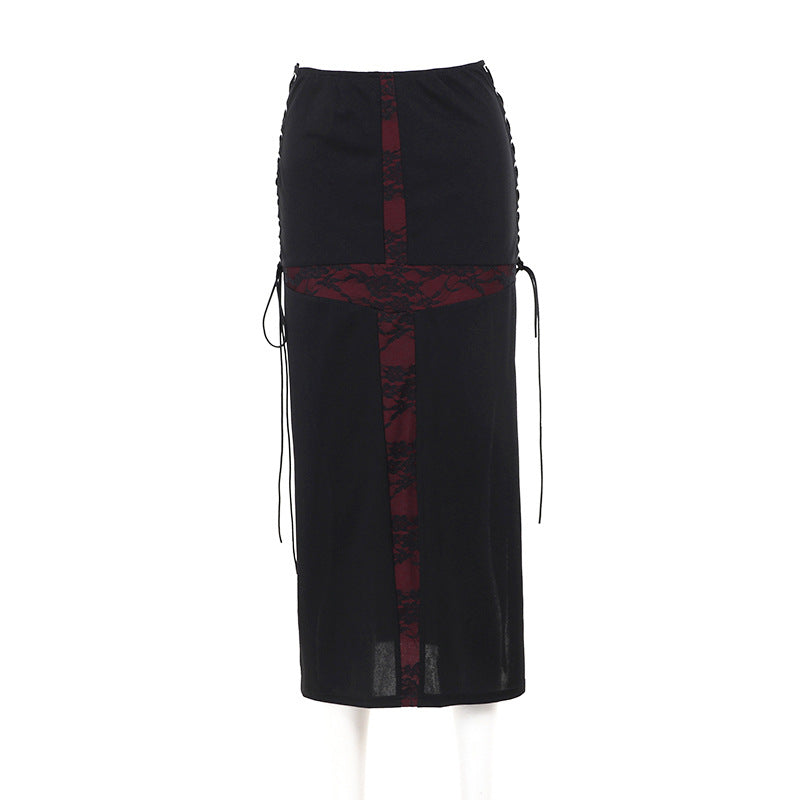 Yipinpay Summer 2024 New Hip Skirt Dark Wind Sexy Cross Splicing Basic Tie-Up Half-Skirt Woman