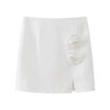 Yipinpay Spring Flower Decorated Collar Mini Half Skirt Suit