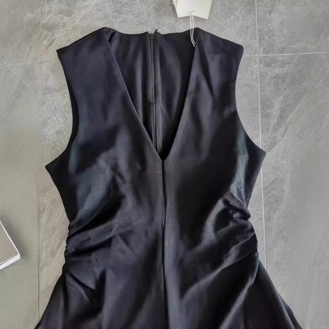Yipinpay New V-Collar Pleated Asymmetrical Dress 1223501004