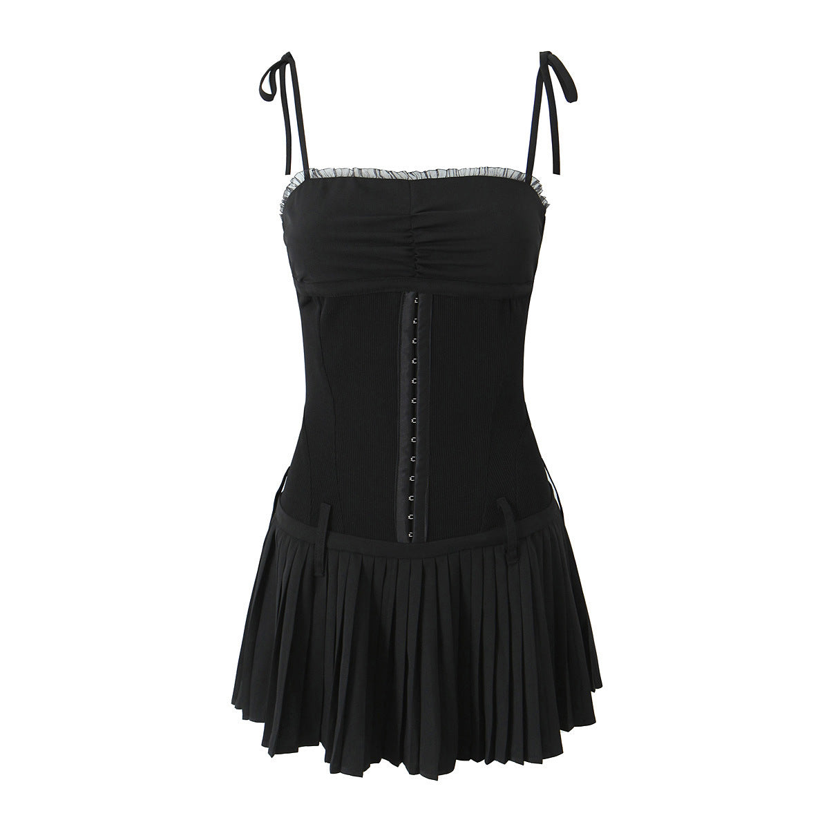 Yipinpay New Pleated Hem Slim Mini Suspender Dress