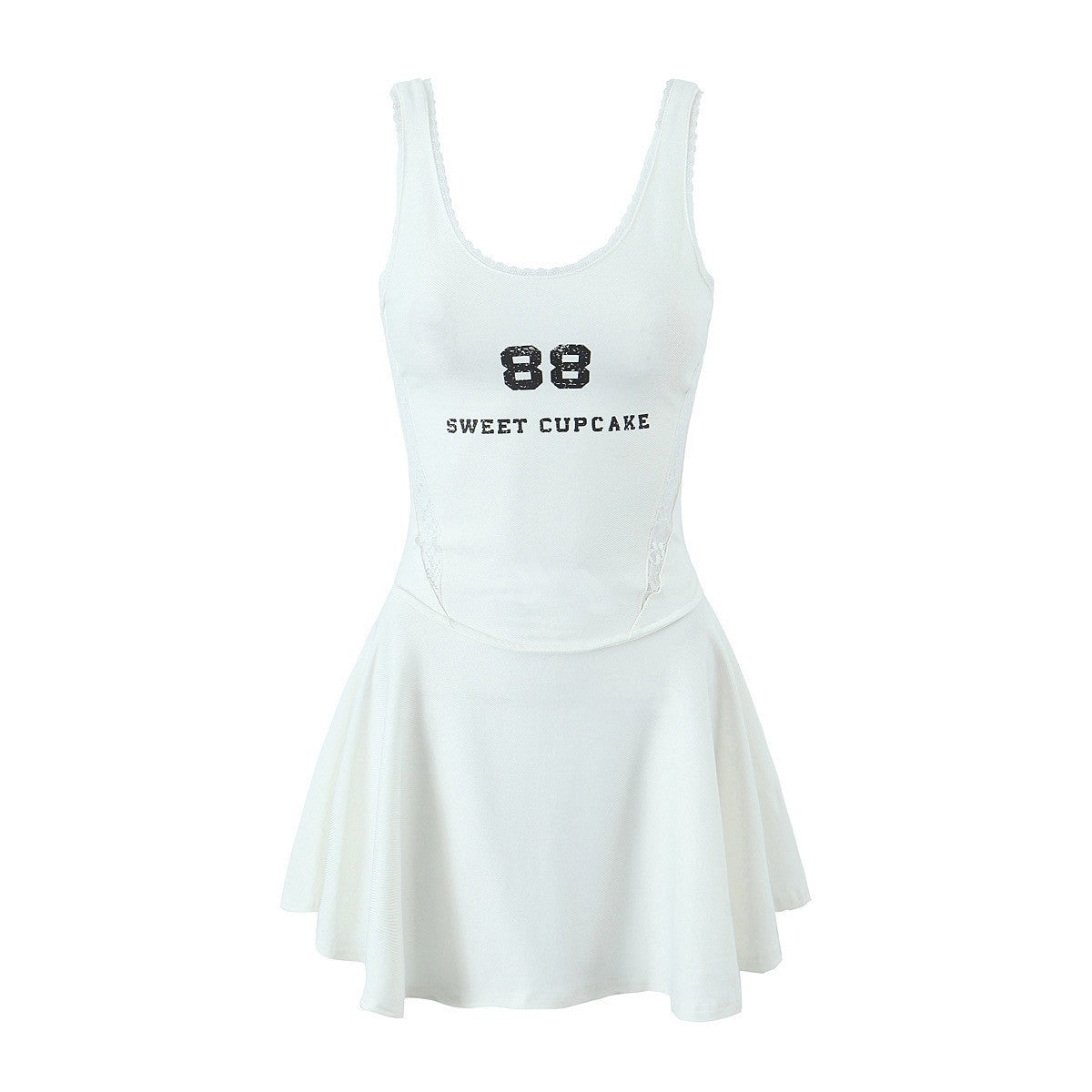 Yipinpay Spring Style Lace U-Collar Digital Printing Sports Style Slim Dress Short Skirt