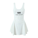Yipinpay Spring Style Lace U-Collar Digital Printing Sports Style Slim Dress Short Skirt