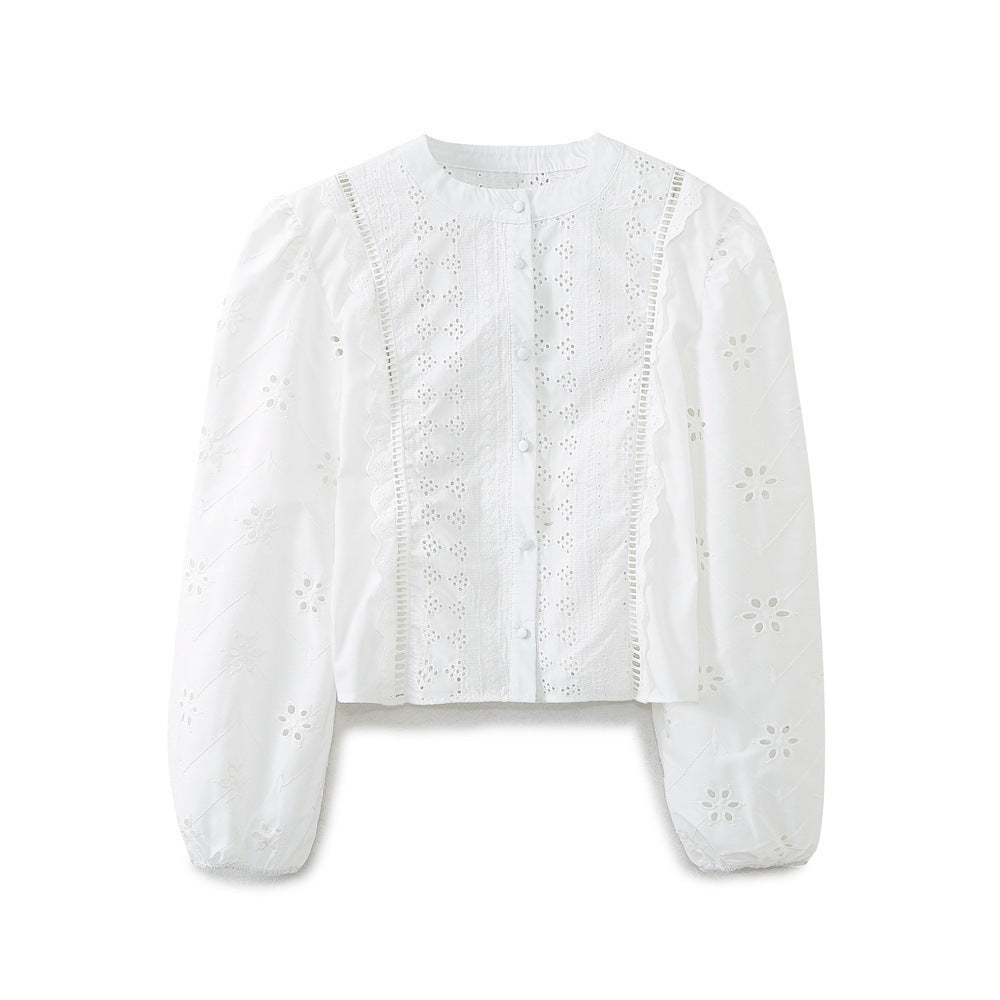 Yipinpay Spring New Women's Fashion Leisure Hollow Embroidered Shirt 8741047