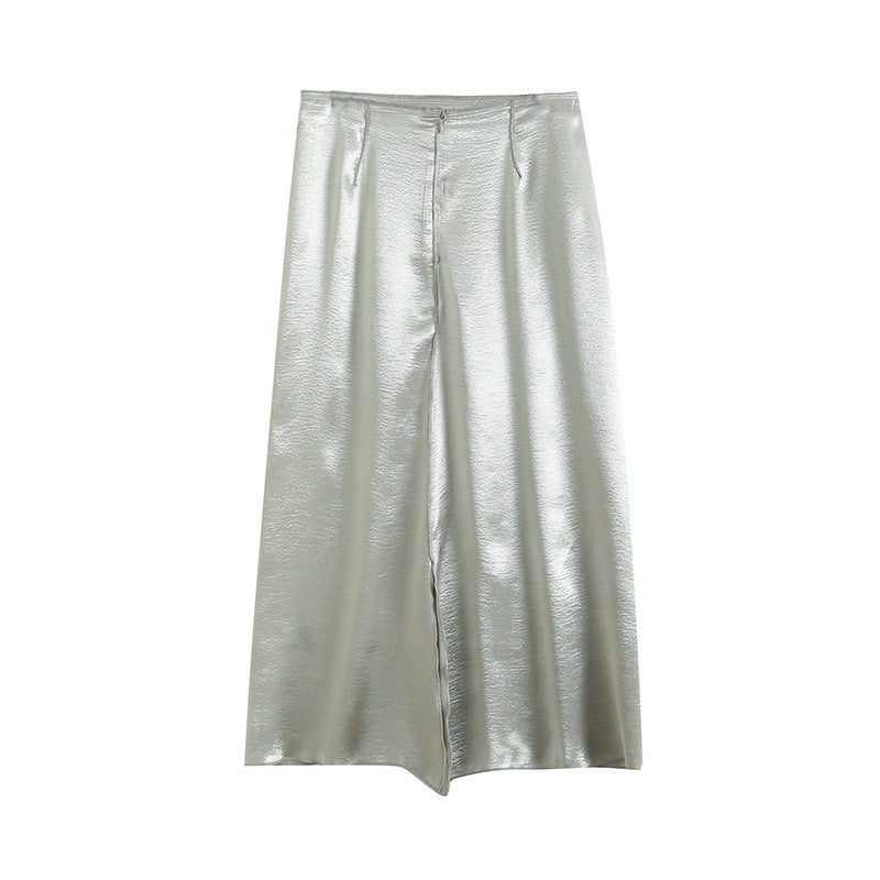 Yipinpay New Satin Champagne Medium-Long Fashionable Half Skirt
