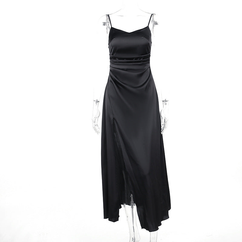 Yipinpay Pleated Satin Dress 2024 New Summer Dress With Elegant Style And High Sense Of Style