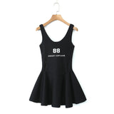 Yipinpay Spring Style Lace U-Collar Digital Printing Sports Style Slim Dress Short Skirt