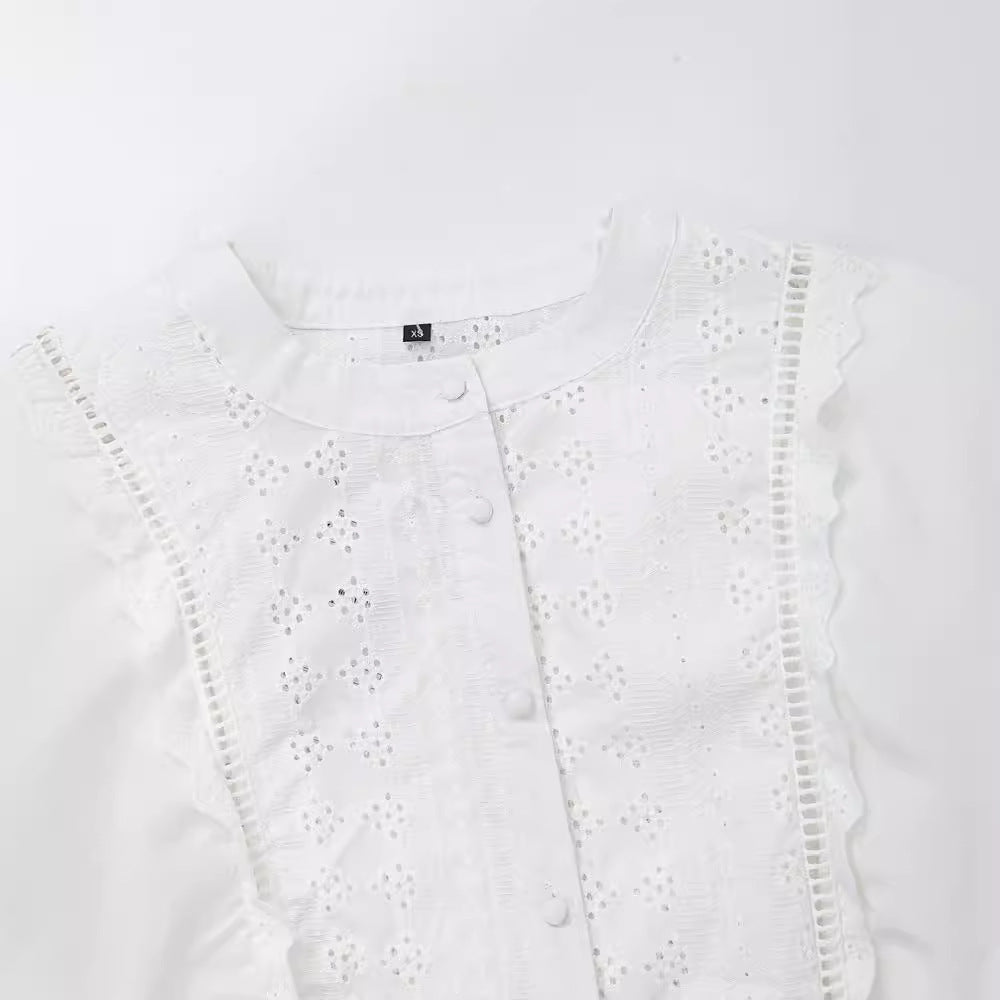 Yipinpay Spring New Women's Fashion Leisure Hollow Embroidered Shirt 8741047