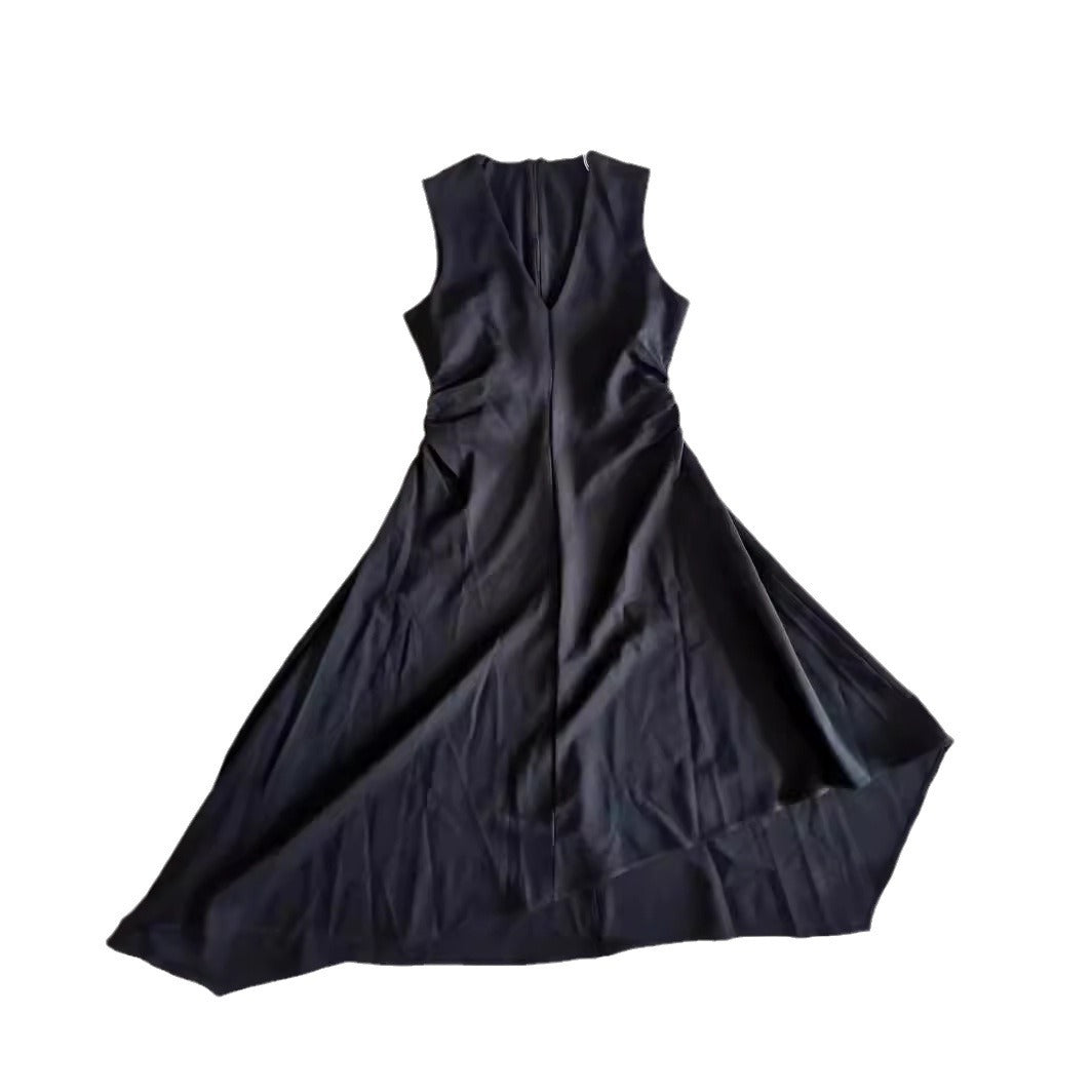 Yipinpay New V-Collar Pleated Asymmetrical Dress 1223501004