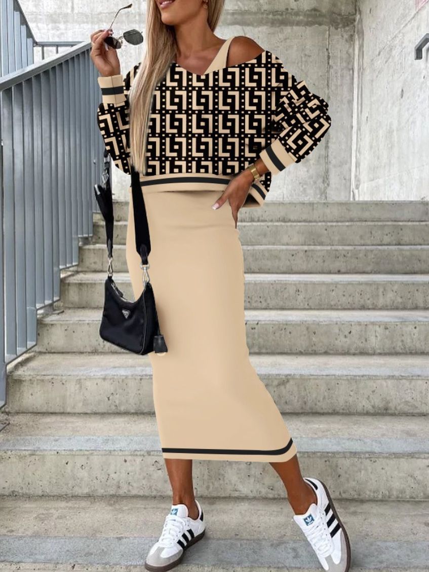 Yipinpay Independent Station Wish2024 Autumn And Winter New Fashionable Bat Sleeve Long Skirt With Hip Suit Skirt Woman