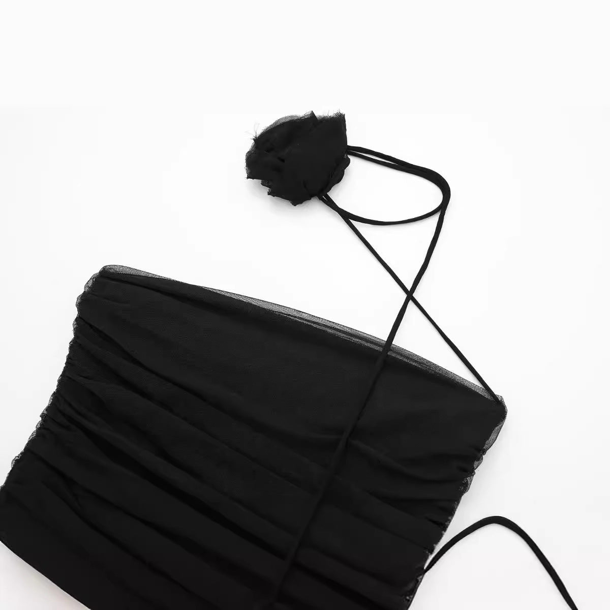 Yipinpay Autumn Flower Decorated Silk Net Pleated Dress 0881251