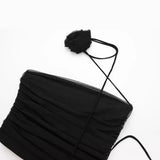 Yipinpay Autumn Flower Decorated Silk Net Pleated Dress 0881251