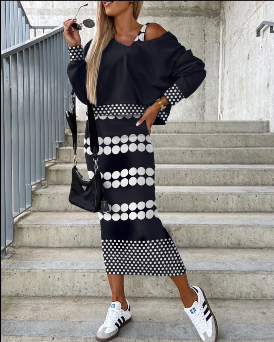 Yipinpay Independent Station Wish2024 Autumn And Winter New Fashionable Bat Sleeve Long Skirt With Hip Suit Skirt Woman
