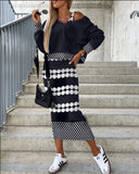 Yipinpay Independent Station Wish2024 Autumn And Winter New Fashionable Bat Sleeve Long Skirt With Hip Suit Skirt Woman