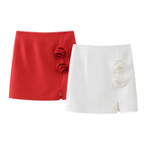 Yipinpay Spring Flower Decorated Collar Mini Half Skirt Suit