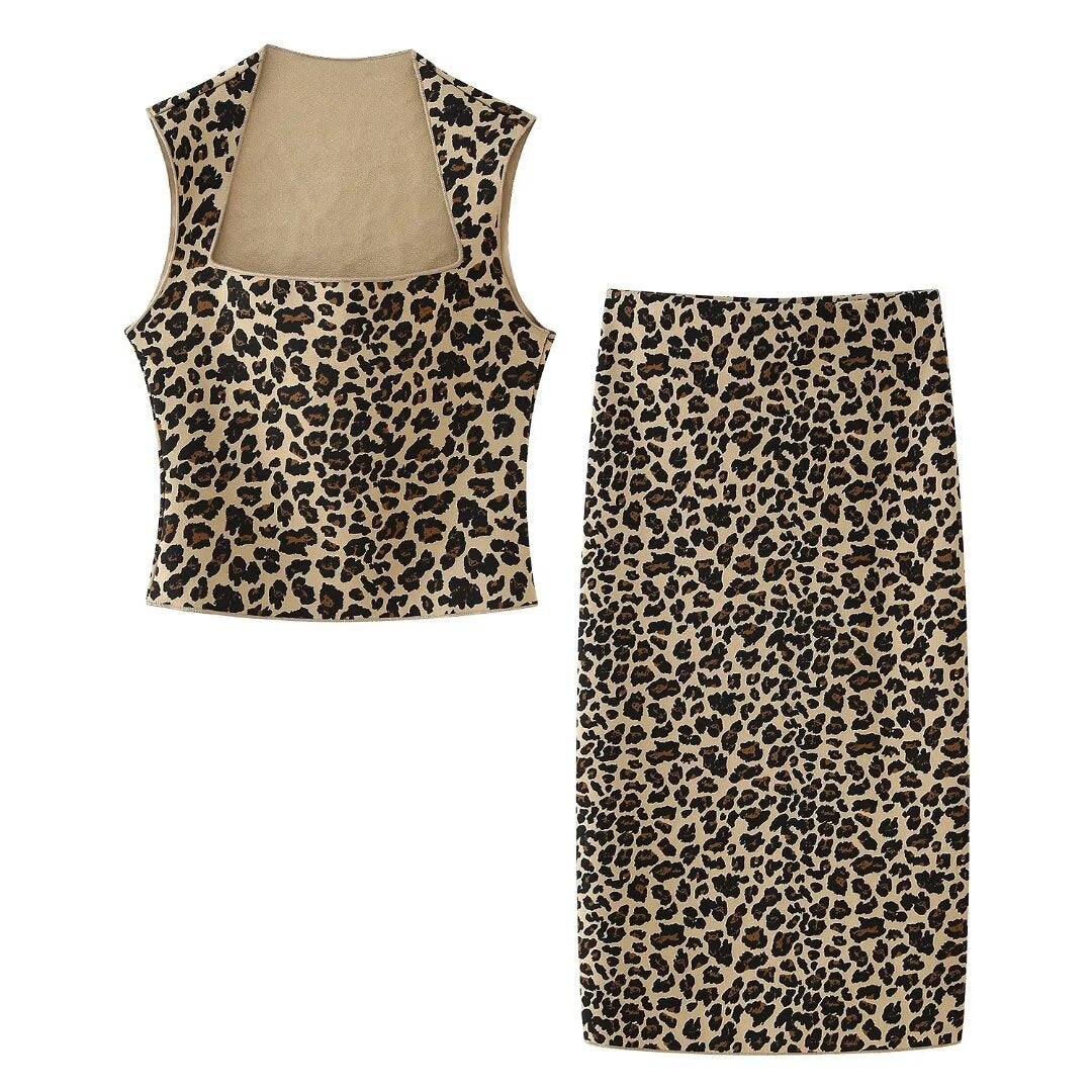 Yipinpay Summer Animal Print Knitted Blouse 5584202 Half Skirt 5584203
