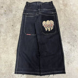 Yipinpay Dress Baggy Jeans Y2K Hip Hop Pocket Letter Retro Black Jeans Men's High Waist Wide Legs Pants