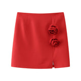 Yipinpay Spring Flower Decorated Collar Mini Half Skirt Suit