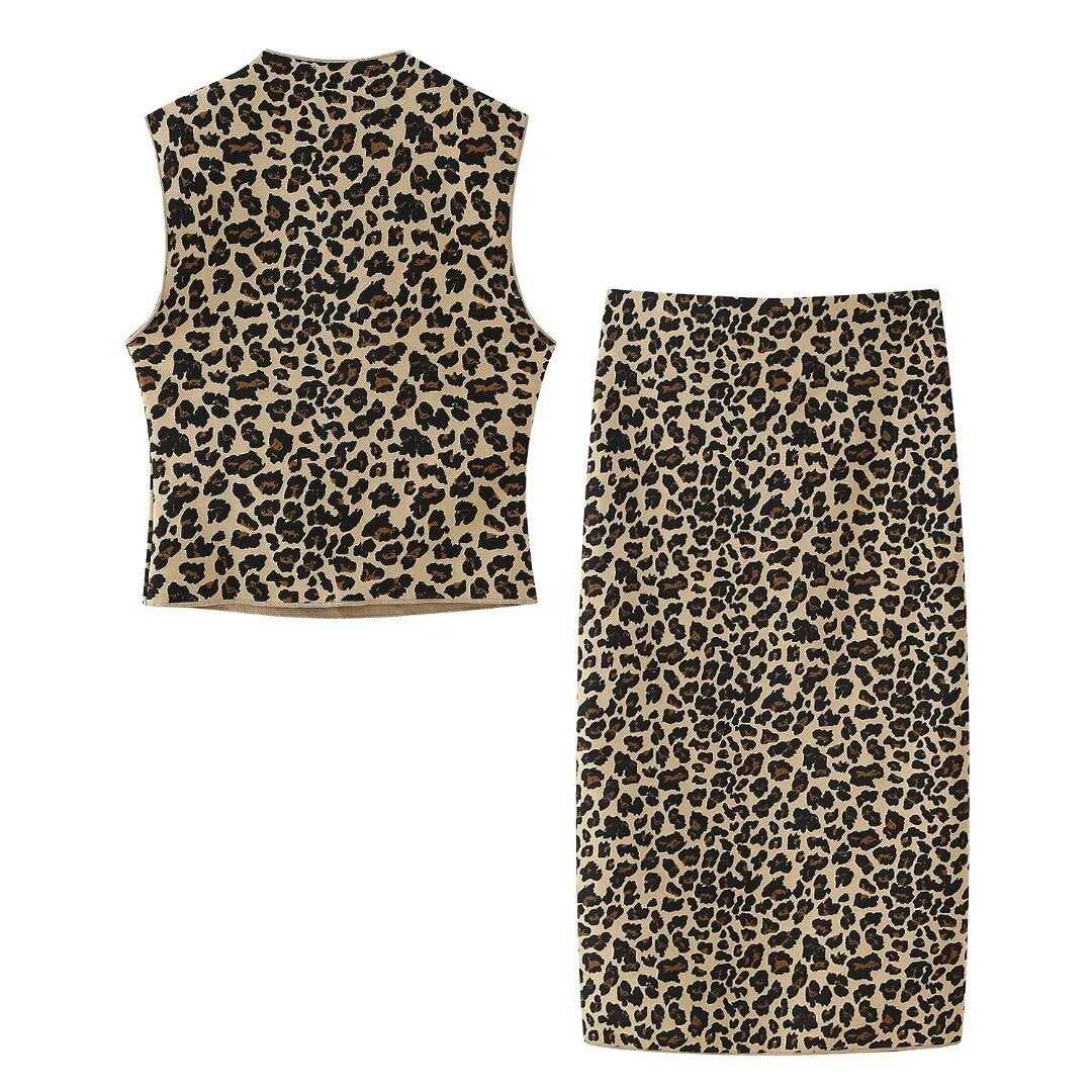 Yipinpay Summer Animal Print Knitted Blouse 5584202 Half Skirt 5584203