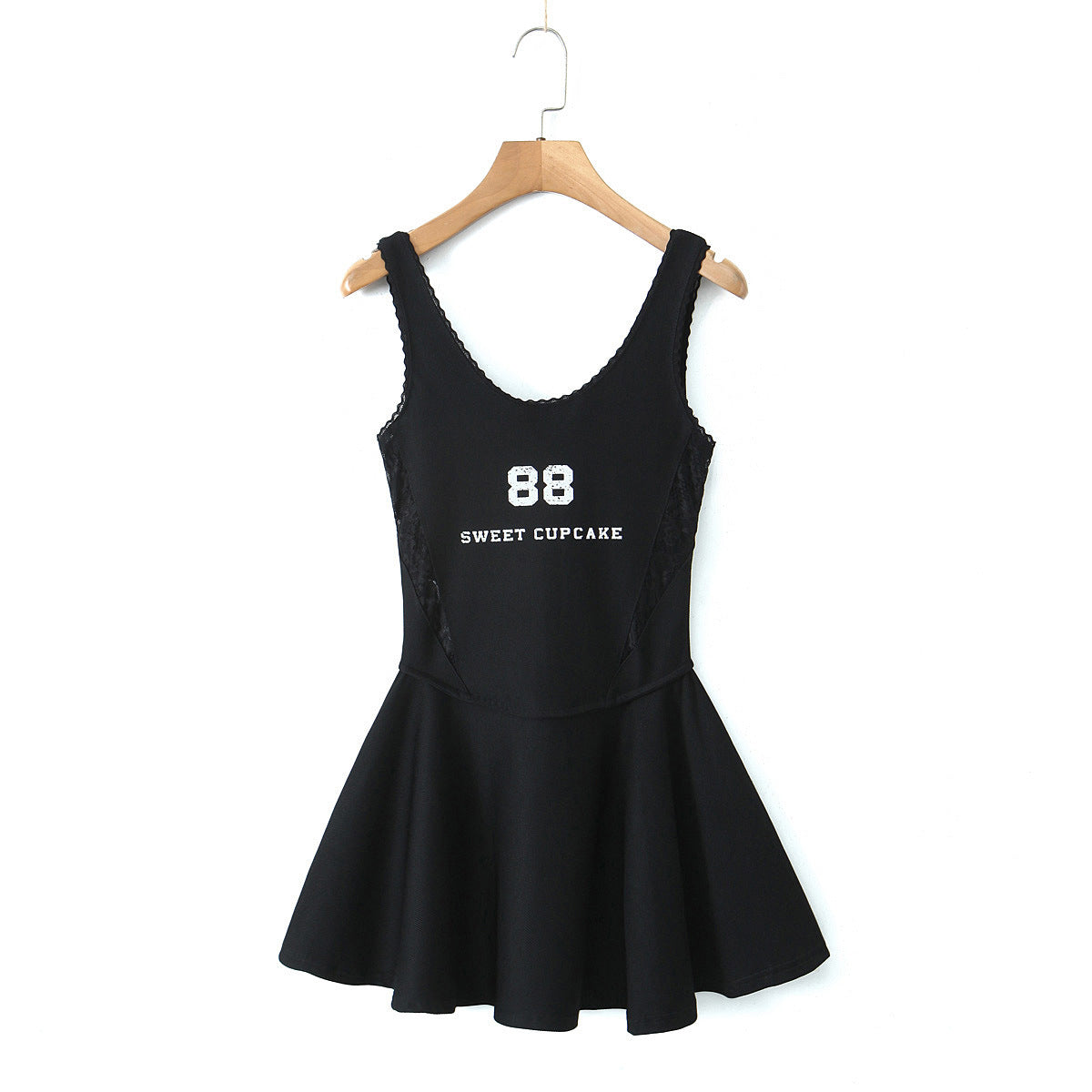 Yipinpay Spring Style Lace U-Collar Digital Printing Sports Style Slim Dress Short Skirt