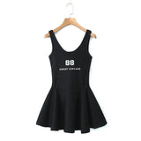 Yipinpay Spring Style Lace U-Collar Digital Printing Sports Style Slim Dress Short Skirt