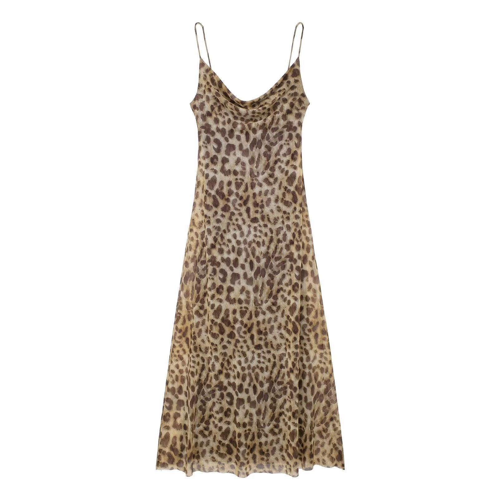 Yipinpay Spring Style Animal Print Silk Mesh Slim Sling Dress 5039474