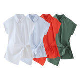 Yipinpay Spring Style Knot Poplin Short-Sleeved Fashion Shirt 9479048