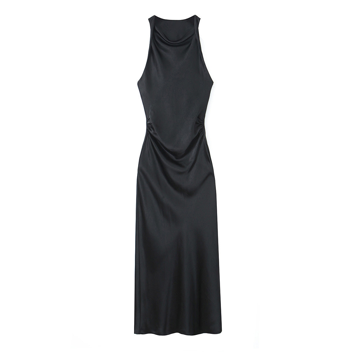 Yipinpay Spring Style Silk Satin Waist Pleated Dress 8372090