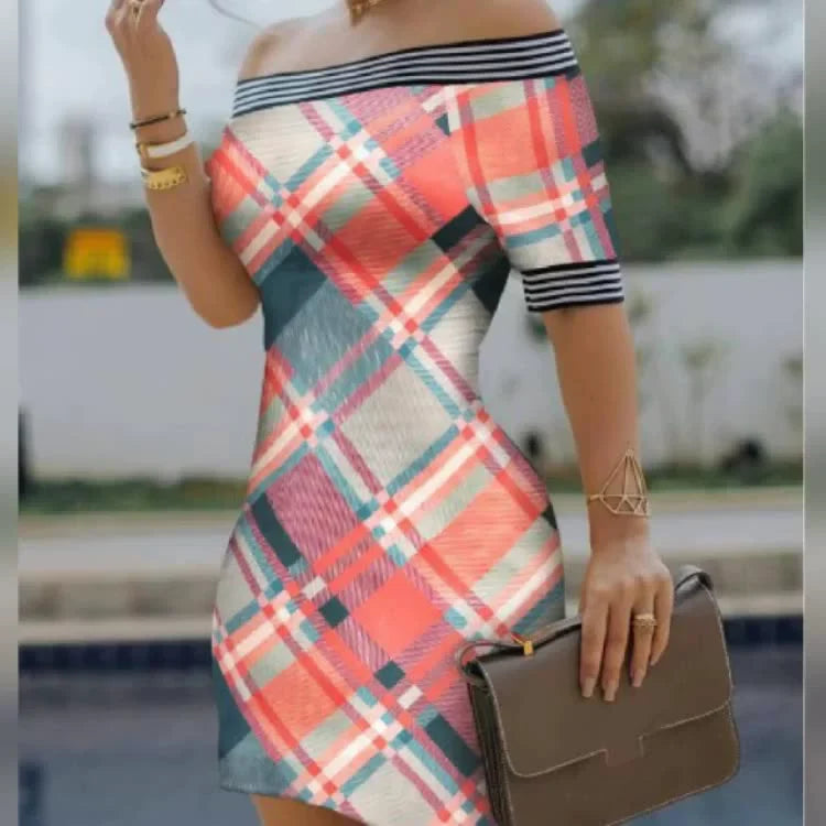 Yipinpay Shoulder Digital Printing Slim Sexy Pencil Skirt