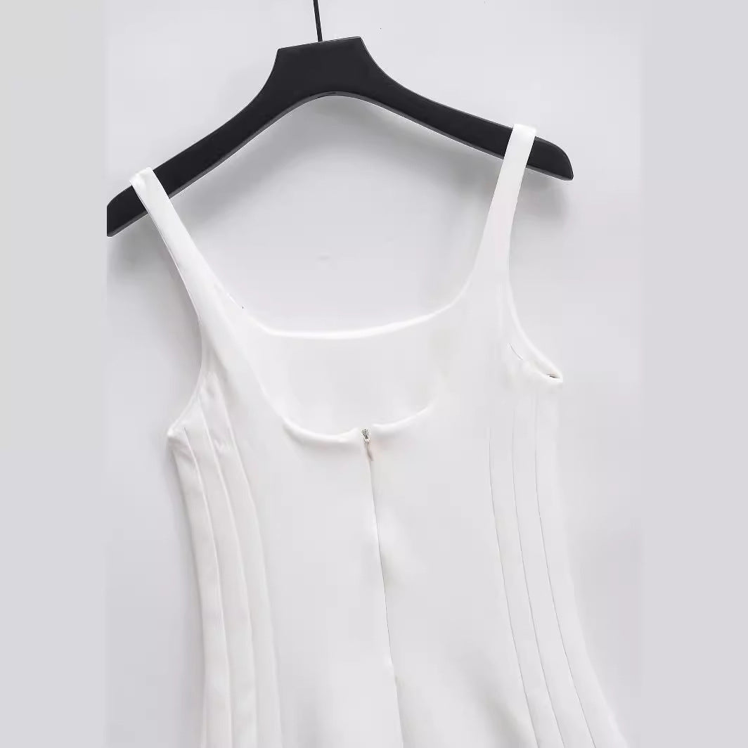 Yipinpay New Spring Style Wide-Pleated Slim Dress With Short Suspenders 2602777