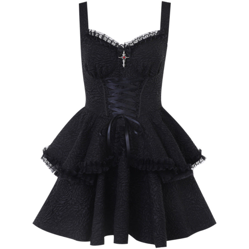 Yipinpay Summer 2024 New Style Short Skirt Slim Temperament Pure Black Sling Pure Desire Dress Woman