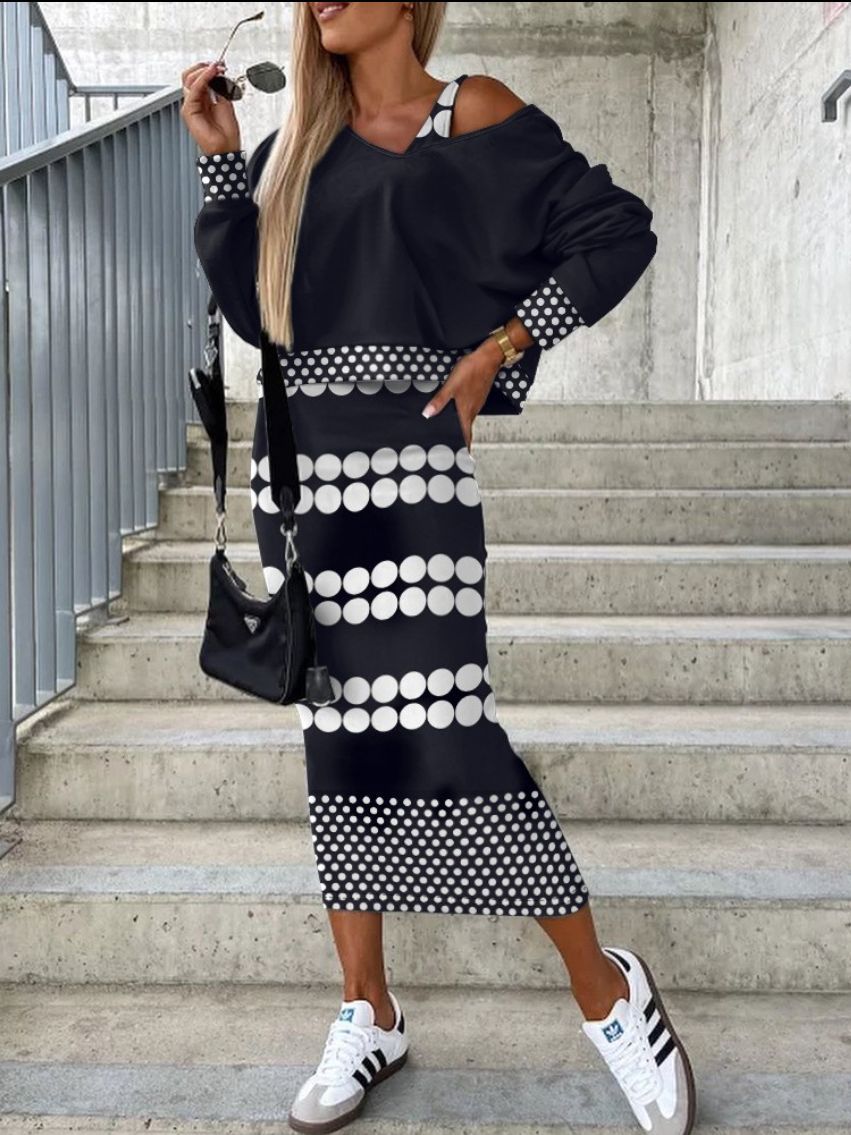 Yipinpay Independent Station Wish2024 Autumn And Winter New Fashionable Bat Sleeve Long Skirt With Hip Suit Skirt Woman