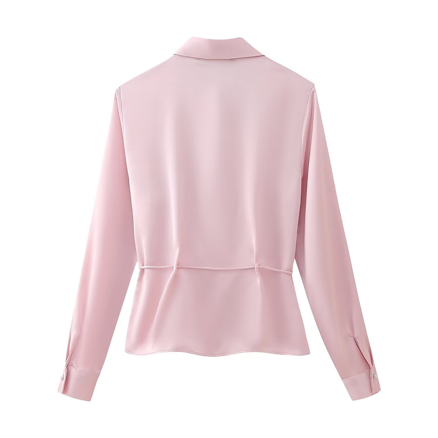 Yipinpay Spring Style Silk Satin Shirt With Trimmed Waist 2824305
