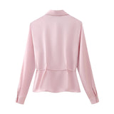 Yipinpay Spring Style Silk Satin Shirt With Trimmed Waist 2824305