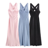 Yipinpay New Spring Silk Satin Slim Dress With Bare Back 3272399