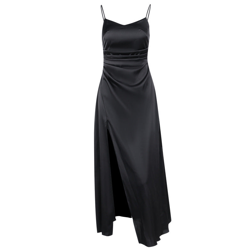 Yipinpay Pleated Satin Dress 2024 New Summer Dress With Elegant Style And High Sense Of Style