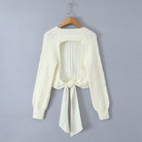 Yipinpay New Street Style Open-Back Knitted Sweater In Autumn Is Tied With A Bow.